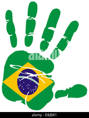 Handprint flag of Brazil Stock Photo