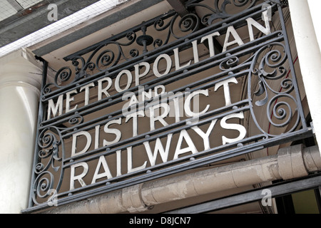Historic sign above the entrance to the South Kensington Underground Station, London. Stock Photo