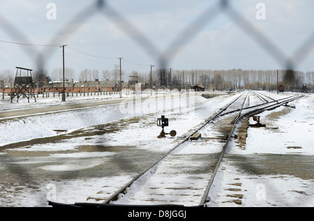 POLAND Oswiecim Auschwitz Birkenau II, concentration camp of german Nazi regime, where 1 billion jews where murdered by SS, railway tracks on which jews from all over Europe arrived in trains to be slaughtered by Hitlers mass murders Stock Photo
