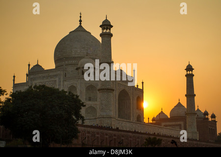 Taj Mahal sunset view from the banks of the Yamuna river Stock Photo