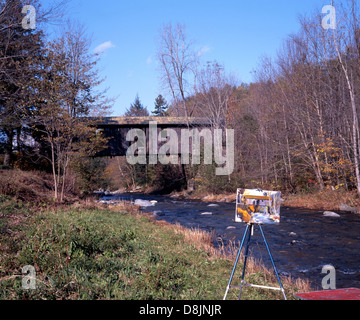 Covered bridge at 'Fall', Jeffersonville, Vermont, USA. Stock Photo