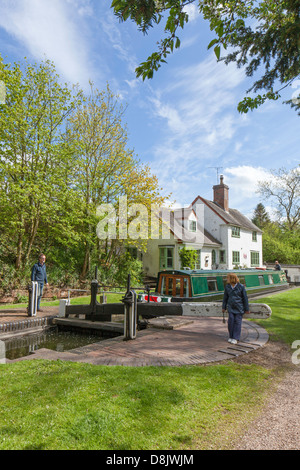 Whittington Lock and cottage on the Staffs & Worcester Canal, Staffordshire, England, UK Stock Photo