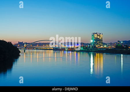 Apollo Most bridge, Bratislava Castle, Danube River, Bratislava, Slovakia, Europe Stock Photo