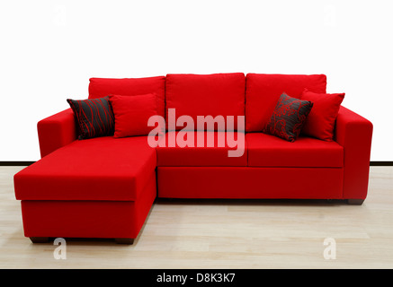 L shape fabric four sitter sofa, red color Stock Photo