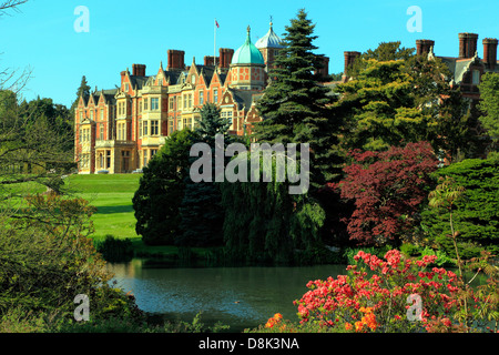 Sandringham House and Lake, Norfolk, country retreat of HM the Queen, 19th century British Victorian architecture, England UK