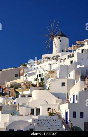 Oia is a community on the islands of Thira (Santorini) and Therasia, in the Cyclades, Greece. Stock Photo