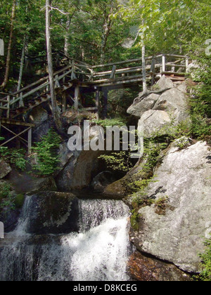 This image depicts a simple wooden bridge, often used in outdoor settings for crossing streams, rivers, or valleys. Wooden bridges are valued for their rustic design and blend well into natural environments. Stock Photo