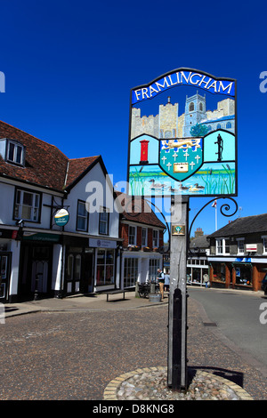 The village sign, Framlingham village, Suffolk County, England, UK Stock Photo