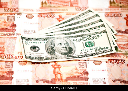 Two currencies - US Dollar and rouble Stock Photo
