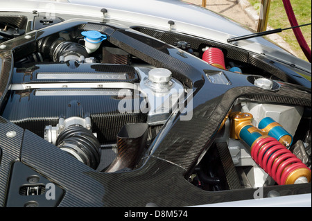 Close-up of the naturally aspirated 7.3 litre V12 engine of an Aston Martin One-77 Stock Photo