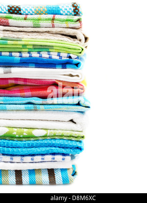 Pile of linen kitchen towels Stock Photo