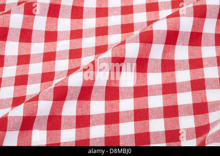Tablecloth red and white gingham wavy texture background Stock Photo