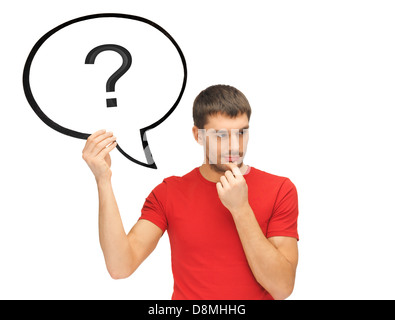 man with question mark in text bubble Stock Photo