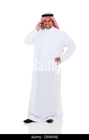 middle eastern man talking on cell phone isolated on white Stock Photo