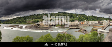 Hydro Power Plant at Willamette Falls Lock in Oregon City Panorama Stock Photo