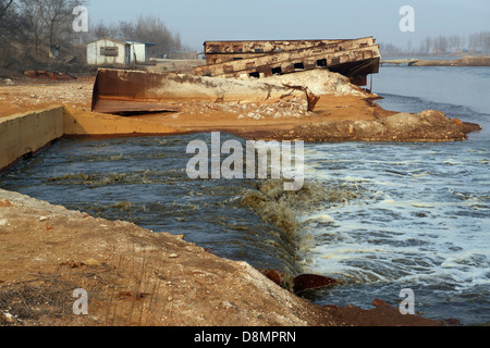 Untreated industrial waste water is discharged directly into Zhongting River in Shengfang, Langfang, Hebei province, China. 2013 Stock Photo