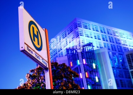 Illuminated business building, City Nord Festival of Lights, Hamburg, Germany Stock Photo