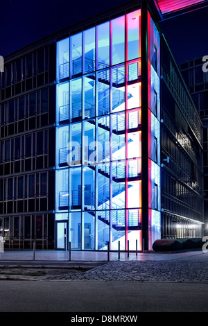 Illuminated business building, City Nord Festival of Lights, Hamburg, Germany Stock Photo