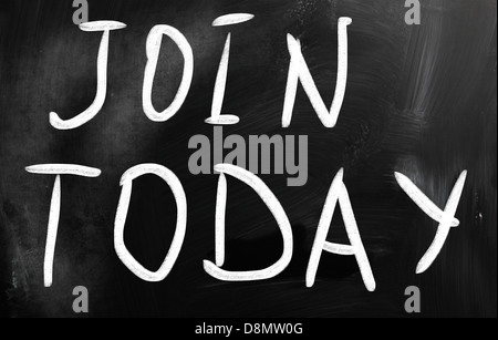 Join today handwritten with white chalk on a blackboard Stock Photo