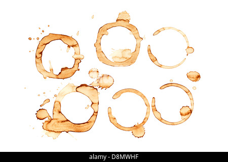 Coffee Stains - coffee cup stains on white background. Stock Photo
