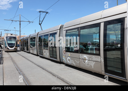 Modern tram in the city of Rabat, Morocco Stock Photo