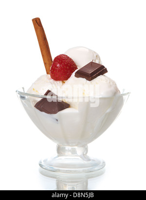 ice cream in with strawberries and chocolate Stock Photo