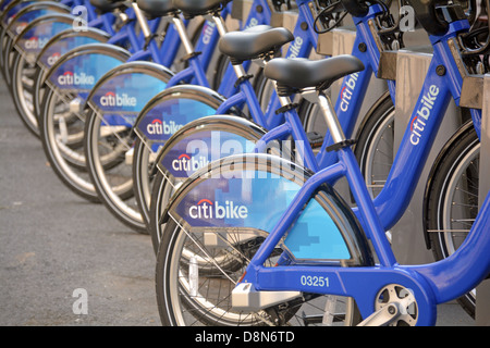 One of the 330 docking stations for Citi Bike rental, New York City's bicycle sharing program. Stock Photo
