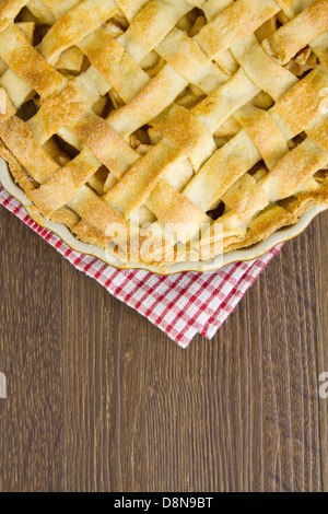 Lattice pastry apple pie top, cooked with copy space Stock Photo
