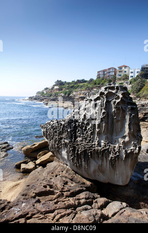 A view of a rock on the cliff walk near Bondi Beach in Sydney, Australia Stock Photo