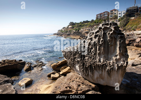 A view of a rock on the cliff walk near Bondi Beach in Sydney, Australia Stock Photo