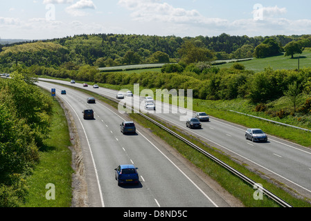 Traffic on the A55 North Wales Expressway dual carriageway near Northop Flintshire Stock Photo