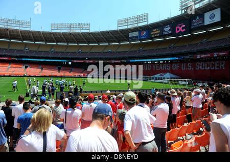 Fans observe the last training of German national soccer team at Robert F. Kennedy Memorial Staion in Washington, USA, 01 June 2013. German national soccer team stays in USA until 03 June. PHOTO: THOMAS EISENHUTH Stock Photo