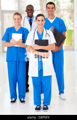 group of medical workers full length portrait in hospital Stock Photo