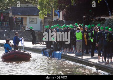 Windsor, UK. 2nd June, 2013. Competitors taking part in the Human Race Open Water Swim Series in Windsor, Berkshire on the River Thames. The competitors swim either 750m, 1500m or 3km. Credit:  Andrew Spiers/Alamy Live News Stock Photo