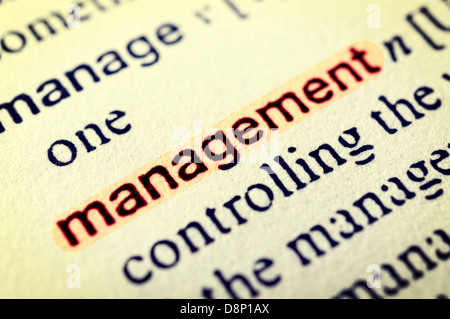 The word Management highlighted in red. Selective focus in the middle of word Stock Photo