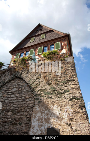 Half-timbered house on the city walls, Braunfels, Hesse, Germany, Europe Stock Photo