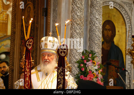 June 2, 2013 - Athens, Greece - Russian Orthodox Patriarch KIRILL I attends a Liturgy at the church of Saint Panteleimonas in Athens. Patriarch of Moscow and all Rus' Kirill I, is in Greece for a 7-day official visit. (Credit Image: © Aristidis Vafeiadakis/ZUMAPRESS.com) Stock Photo