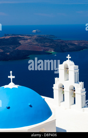 Blue Dome Church at Firostefani near Fira on Thira Island Santorini Greece Stock Photo