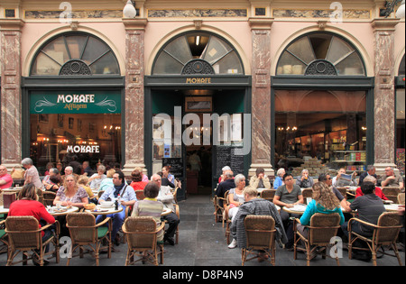 Belgium, Brussels, Galeries St-Hubert, cafe, people, Stock Photo