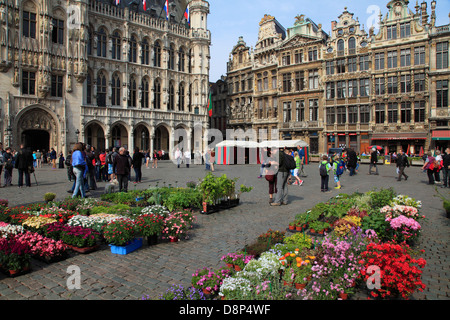 Belgium; Brussels; Grand Place, flower market, Stock Photo