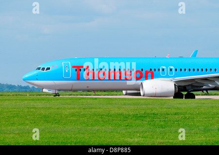 A Thomson Airways Boeing 737 aircraft ready to take off from East Midlands Airport Stock Photo