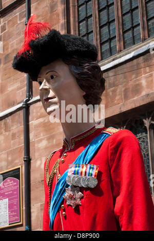 Chester, UK. 2nd June 2013. 60 Giants and their teams took part in the Chester Giant Festival, celebrating Elizabeth II’s Jubilee Coronation.The theme this year is BUGS! Highlighting the plight of the humble bumble bee.  Credit:  Cernan Elias/Alamy Live News Stock Photo
