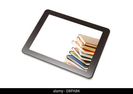 Book and teblet computer isolated on white. Stock Photo