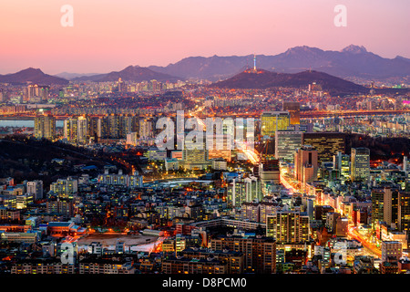 Aerial twilight view of Seoul, South Korea. Stock Photo