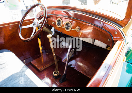 Old vintage retro car interior. Stock Photo