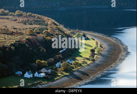 Train on the Inverness to Kyle of Lochalsh railway rounding the coast near Strome Ferry Lochcarron Wester Ross Scotland Stock Photo