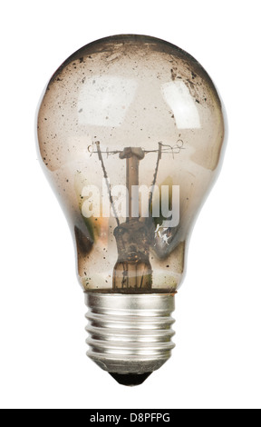 Old burnt lamp smoked inside. White isolated Stock Photo