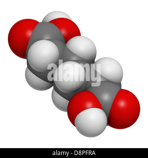 Adipic acid, nylon (polyamide) building block. Atoms are represented as spheres with conventional color coding Stock Photo
