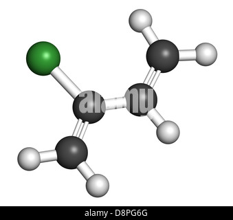 Chloroprene, the building block of polychloroprene synthetic rubber. Atoms are represented as spheres with conventional color. Stock Photo