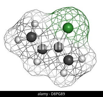 Chloroprene, the building block of polychloroprene synthetic rubber. Atoms are represented as spheres with conventional color. Stock Photo